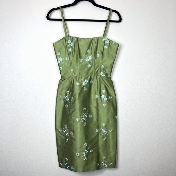 Vintage Dresses & Skirts - Vintage Nanette Lepore silk dress boning floral green Bridgerton cottagecore